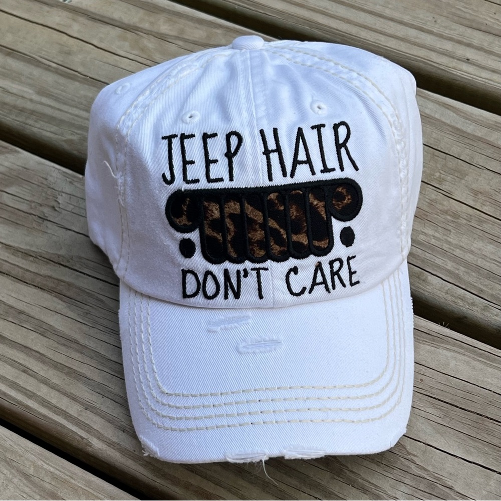 White Cap with Jeep Hair Design